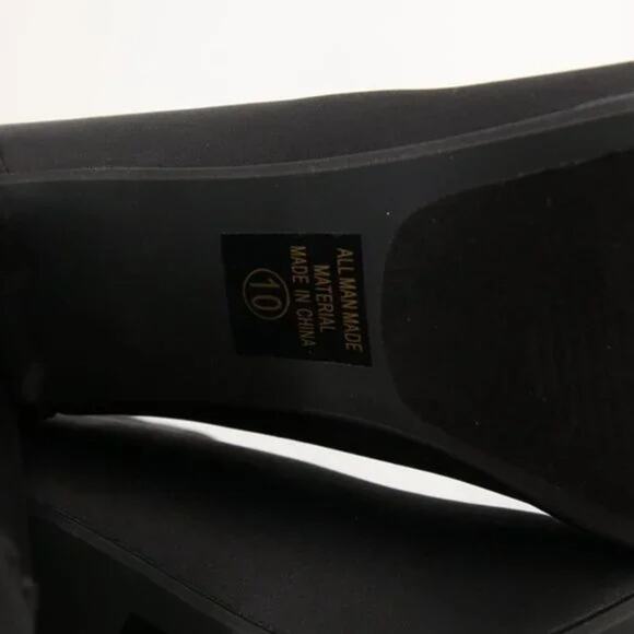 Delicious Boots Black Satin Ankle Booties Chunky Heel Round Toe Sock Stretchy 10 - Picture 9 of 11